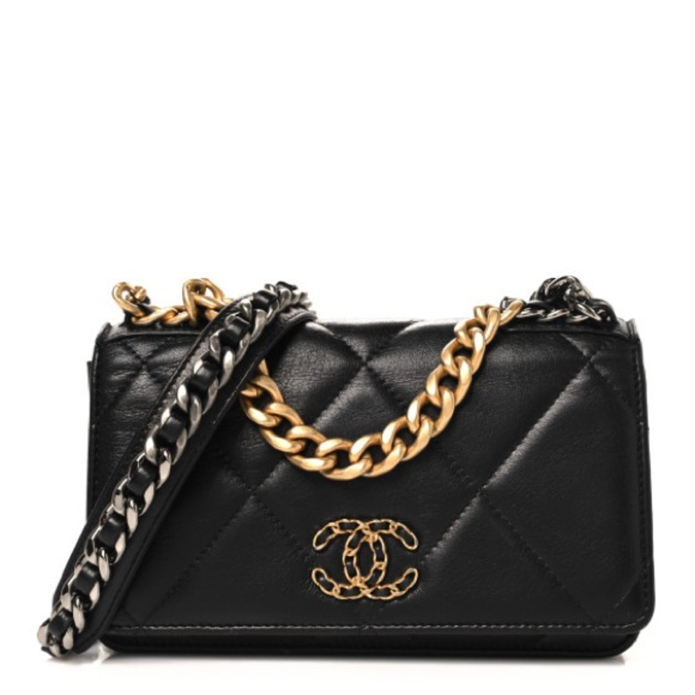 Chanel Black Quilted Leather Bag with Gold Chain